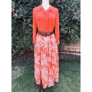 Orange 70s Vintage‎ Dress Maxi Floral Hostess Hippie 60s 50s Mod Hawaiian Mod